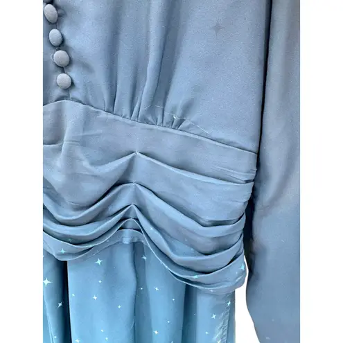 Wayward Fancies eShakti Blue Gradient Star Print Midi Dress Long Sleeve Ruched Size M