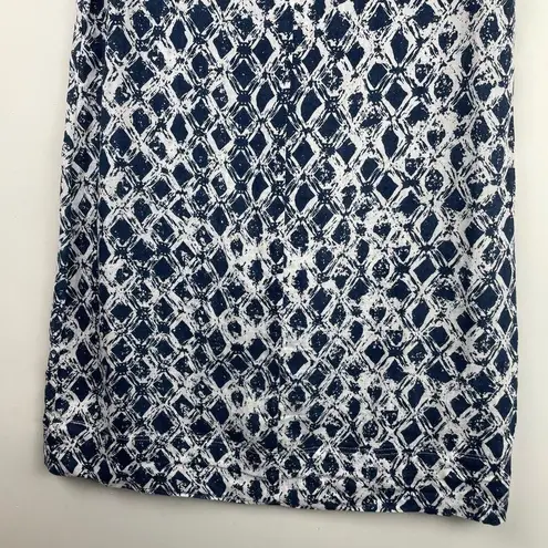 St. Tropez Womens Linen Tunic Tank Dress Sz 6 Blue White Geometric Sleeveless