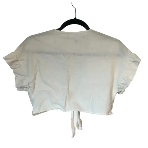 Urban Renewal  Ivory Off White Tie-Front Ruffle Sleeve Cropped Top Size Medium