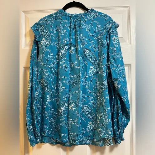 st. john's bay  Women’s Crew Neck Long Sleeve Teal Floral Blue Blouse Size XL