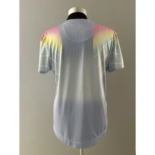 Lucky In Love Shirt Womens M Blue White Stripe Rainbow Tennis Golf Pickleball Size M