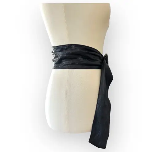 HYDE Collection H16021 Black Wrap Around Wide Round Buckle Obi Belt M