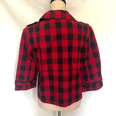 Christopher & Banks  Buffalo Plaid Cropped Womens Blazer Size Small Red Black