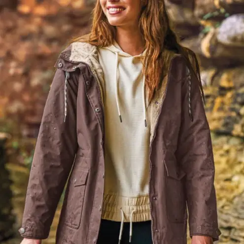 Natural Reflections Cream Ribbed Pullover Smocked Tie Hem Hooded Sweatshirt