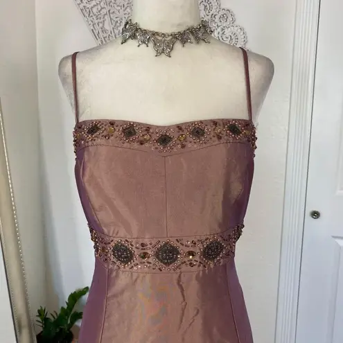 Vintage Cachet Bronze Brown Gold Intricate Bohemian Beaded Prom Maxi Dress 6 / S