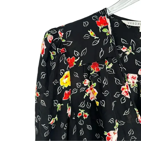 Veronica Beard Arielle Silk Faux-Wrap Dress Black Floral Multi Midi Length
