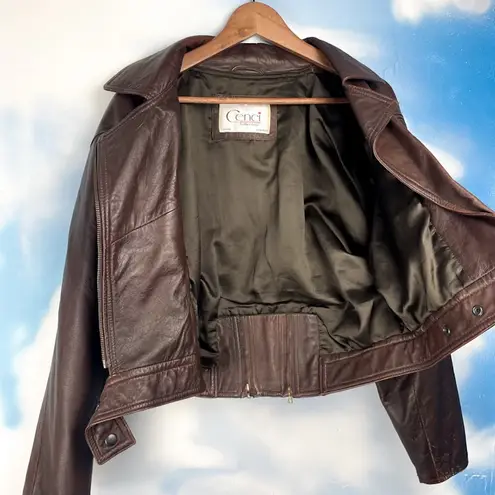 Cenci vintage cropped leather moto bomber jacket Brown Size M