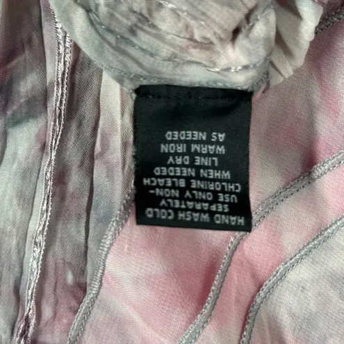 Piano Shirt Pink Gray Tie Dye Ruffle‎ Blouse Metallic3/4 Sleeve Top Size Medium
