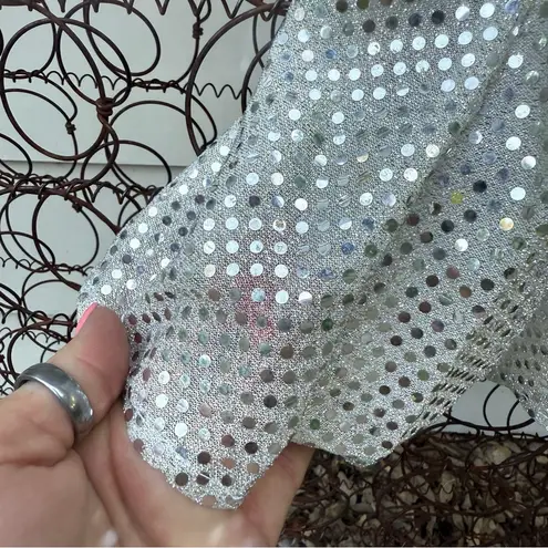 Vintage 90s Maurices Silver Sparkle Mini Dress Gown Party Glam Disco 7/8