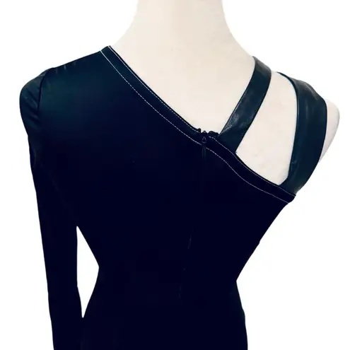 YIGAL AZROUËL COATED JERSEY MESH LEATHER COMBO CUTOUT MAXI GOWN SIZE US 0 Black