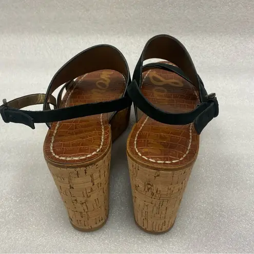 Sam Edelman  Destiny Black Platform Cork Wedge Sandals size 8.5