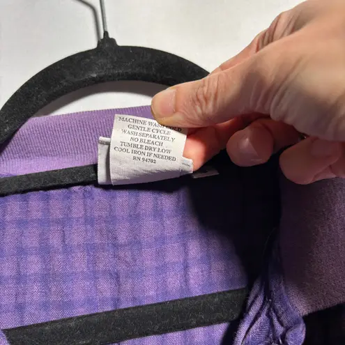 VTG Marc Ware Purple Gingham Check Plaid Linen Bld Short Sleeve Button Up Top S