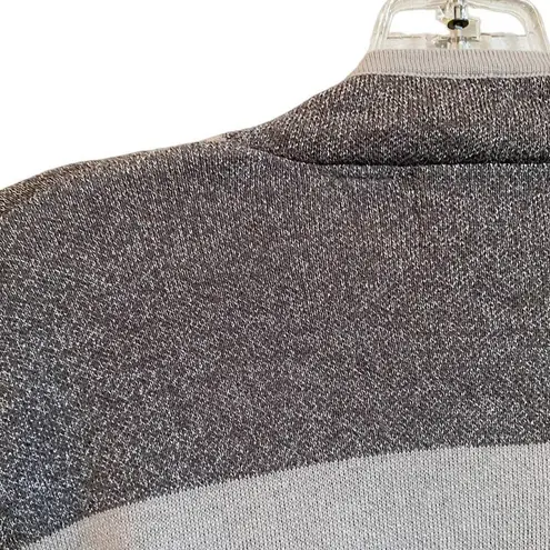 Alfred Dunner Crescent Sparkle Waterfall Front Cardigan Gray Silver Holiday SZ M