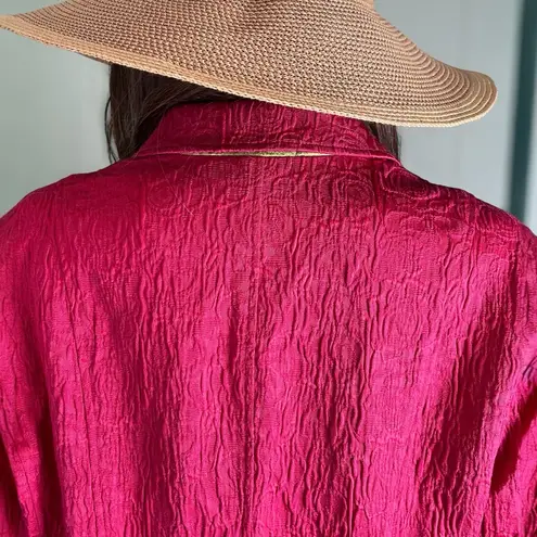 Coldwater Creek Jacket Blazer. Pink w/Green Trim. Textured Cloth Unlined.