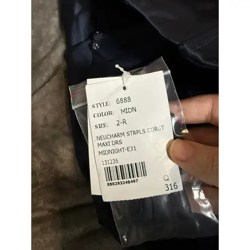 After Six NWT Strapless Topstitched Corset Satin Gown Draped Column Skirt Blue