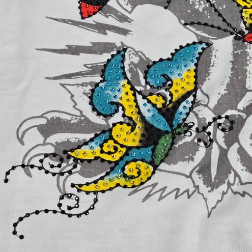 Ed Hardy Rhinestone Butterflies Cropped Baby T-Shirt L NWT