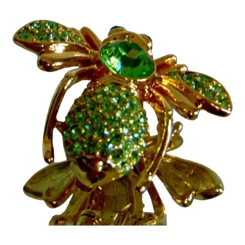 Joan Rivers Crystal Green Peridot BIRTHSTONE BEE BROOCH Gold Pin August Birthday