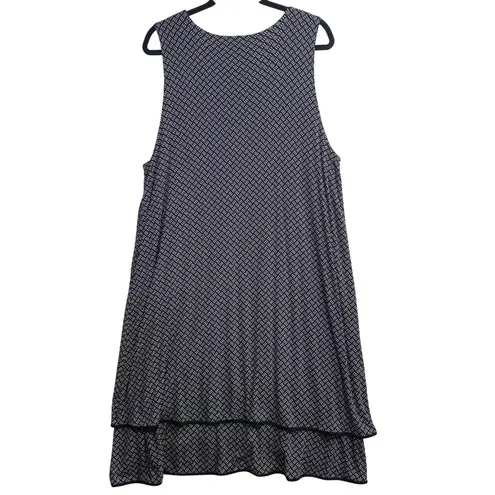 J.Jill Wearever XL Tiered Shift Midi Dress Black Geometric Casual Summer Stretch