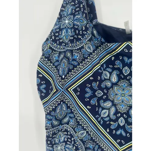 Lands' End Size 22W Paisley Floral Blue Underwire Padded Tankini Swim Top Modest