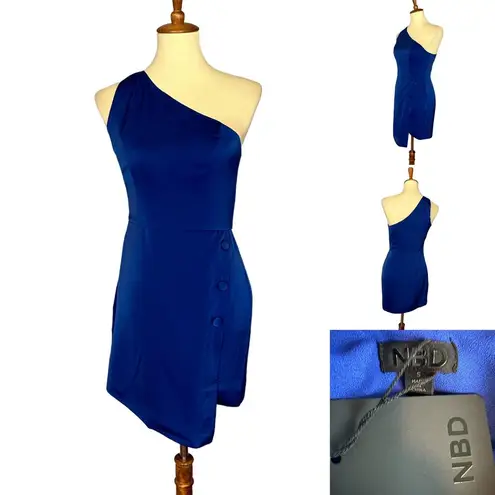 NBD  One Shoulder Mini Dress Cobalt Blue SMALL Cocktail Quiet Luxury $168 NEW