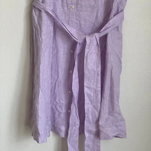 NWT Hill House 100% Linen Preppy Short Sleeve Mini Dress in Purple White Striped Size XL