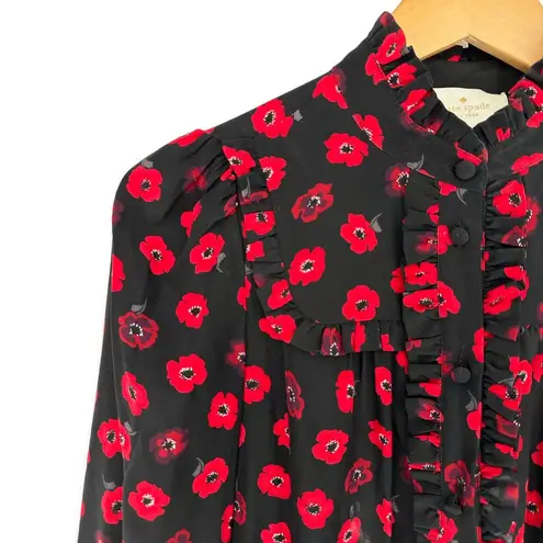 Kate Spade  | XXS | Silk Floral Poppy Print Belted Mini Shirtdress | Retail $398!