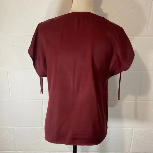 Modcloth  Dark Red Short Sleeve Blouse with Drawstring Sleeves