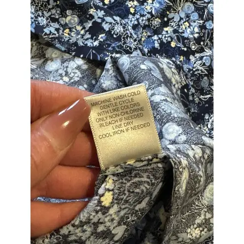 Christopher & Banks Women Size 12 Maxi Dress Blue Floral Elastic Stretch Tie Zip