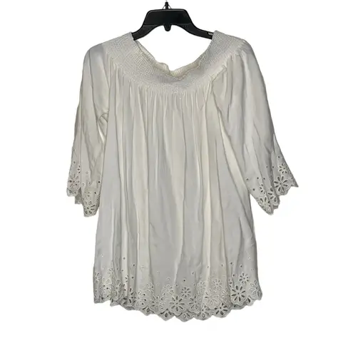 Daniel Cremieux Daniel Cremieux Blouse Top Size Small White With Floral Lace Rayon Womens