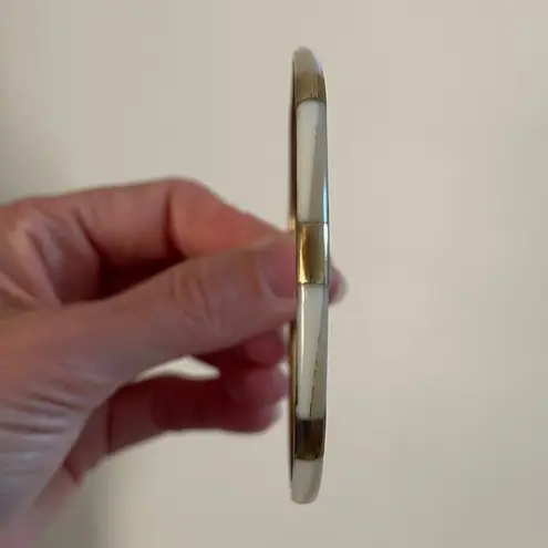 Boho Chic Bangle Bracelet Gold White Colorblock Coastal Cowgirl Stackable Bone