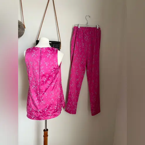 Vintage Cody Patrick Pink Floral Satin Sleeveless Top & Pant Set, Size Small