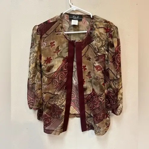 Vintage R & M Collection Sheer Puff Sleeve Floral Blazer Jacket 16 Purple