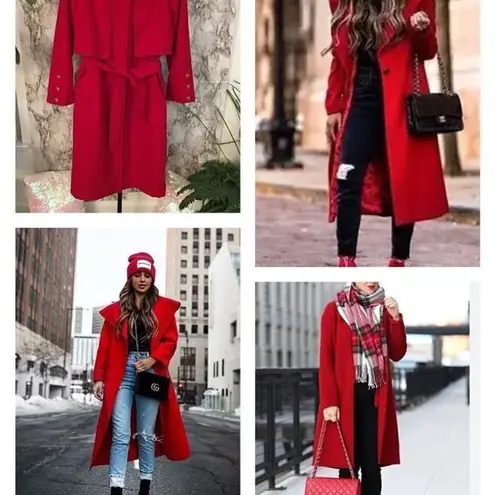 Gallery Gorgeous, Stunning, Luxurious Red Trench with Gold Detailed Buttons