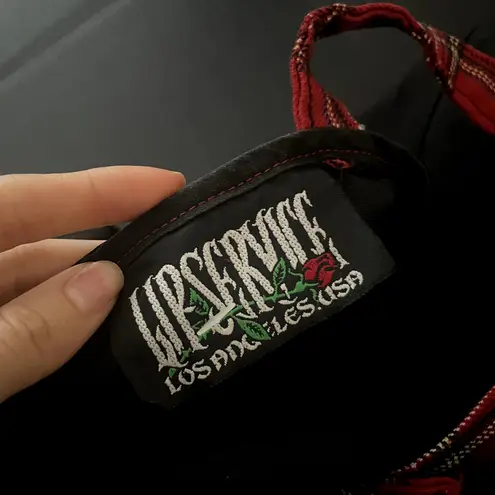 Lip service Black Red Lace Up Black Maxi Dress Plaid Punk Alt Goth 12 - Image 7