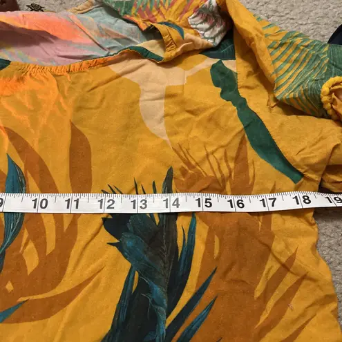 Womens Tropical Flared Sleeves Tunic Small Pom Pom Resort Flower Beach Brazil Yellow