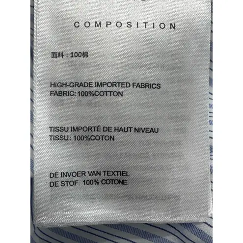 Nancyavally Womens Button Up Shirt Blue Striped Long Sleeve Pockets Preppy S