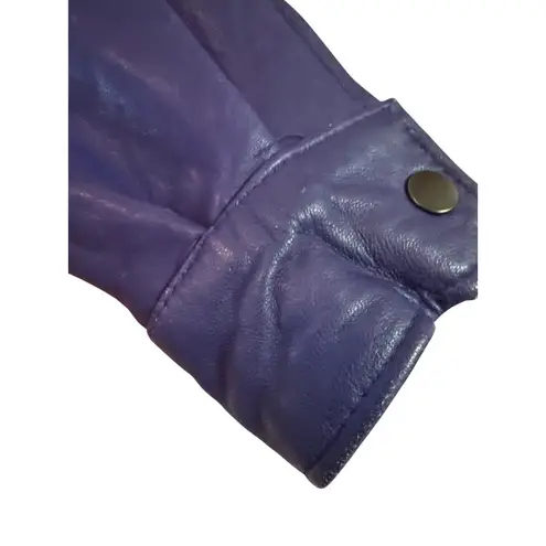 LNR Size M Vintage Cobalt High Collar Genuine Leather Jacket Snap Front Womens Size M