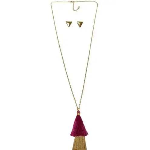 Lily Sky Tassel Necklace & Earring Set Gold & Pink