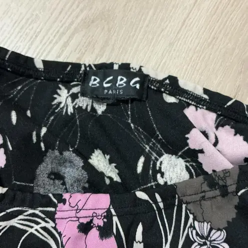 BCBG Paris Black Floral Print Midi Skirt Women's Medium Gothic Fairycore