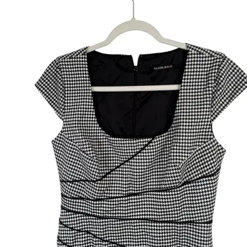 Black Halo Black White Houndstooth Dress Square Neck Pinup Rockabilly Womens 10