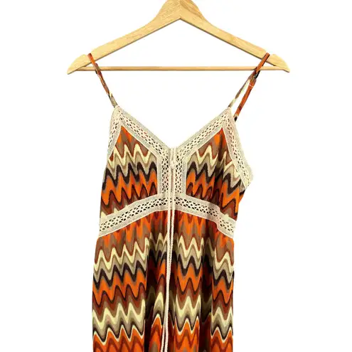 Davi & Dani Chevron Maxi Dress Boho Retro 70s Crochet Trim New Size Small