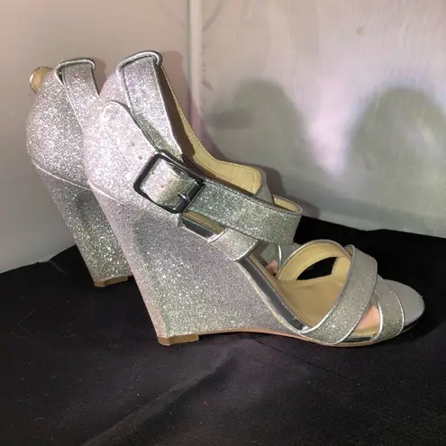 Blue by Betsey Johnson Wedding Line Silver Sparkle Wedge Heels Size 7.5