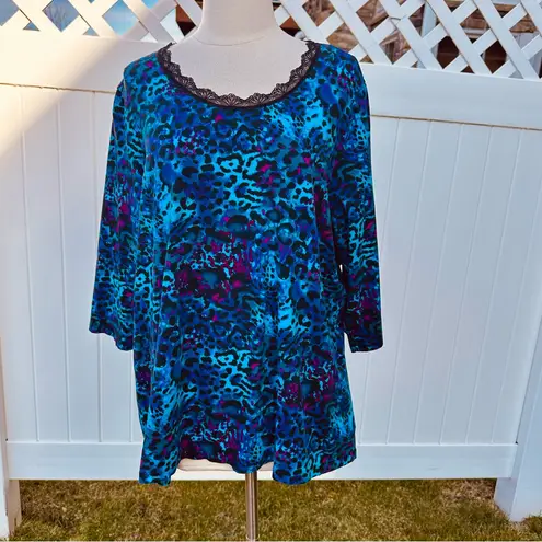 Laura Ashley Blue & Purple Leopard Print Women's Plus Size Top