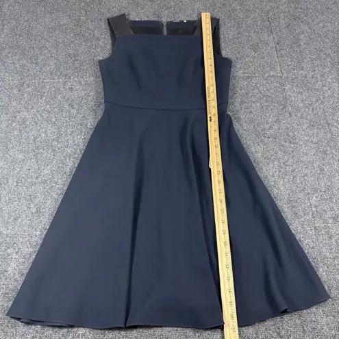 Elie Tahari Elie Tahari Flared Dress Sz 2 Navy Blue Sleeveless Lamb Leather Straps Business