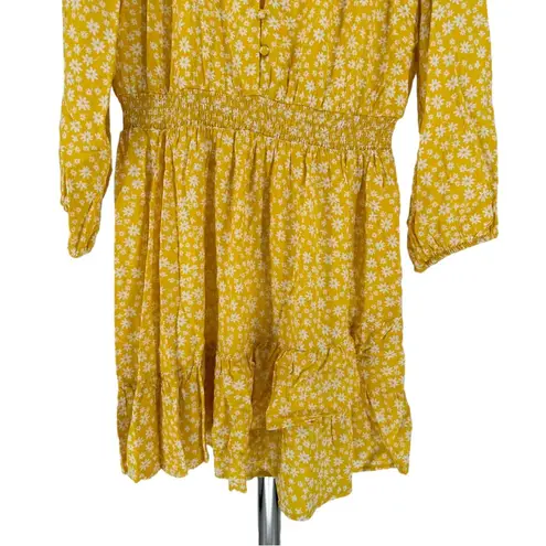 Collective Concepts Long Sleeve Button Front Floral Print Dress Yellow Floral XL