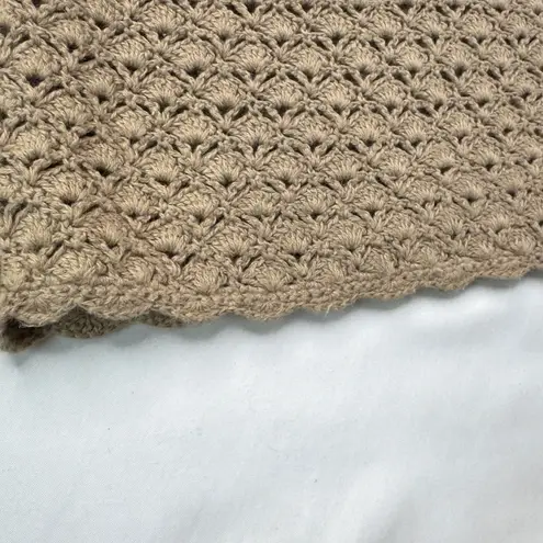 White Stag Crochet Sweater Vest Beige Ramie Cotton Large Boho Cottage Retro Hippy Festival