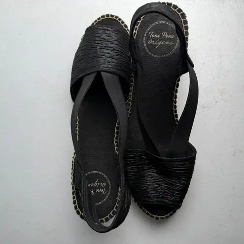 Toni Pons Teide Jute Espadrille Wedge Slingback Sandal Black EU 39 US 8.5