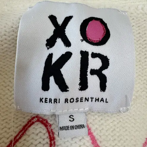 Kerri Rosenthal XOKR Rainbow Embroidered Hearts Cream Cardigan Small $348