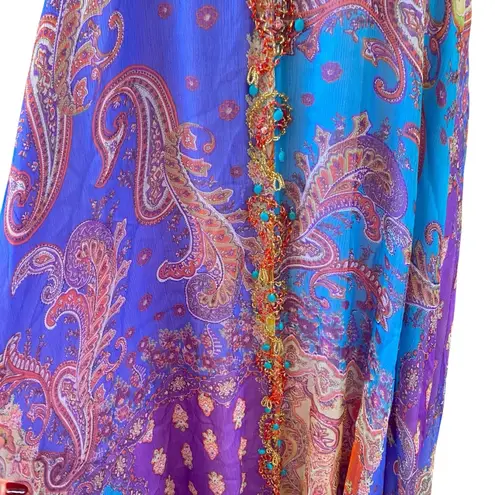 Issue Silk Beaded Paisley Maxi Dress Boho Evening Gown Open Back 90s Y2K Size 8