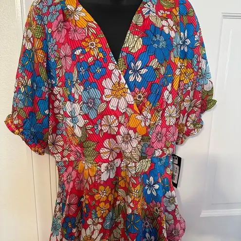 Tahari  Women's Shadow Stripe Floral-Print Faux-Wrap Dress Size 12 NWT